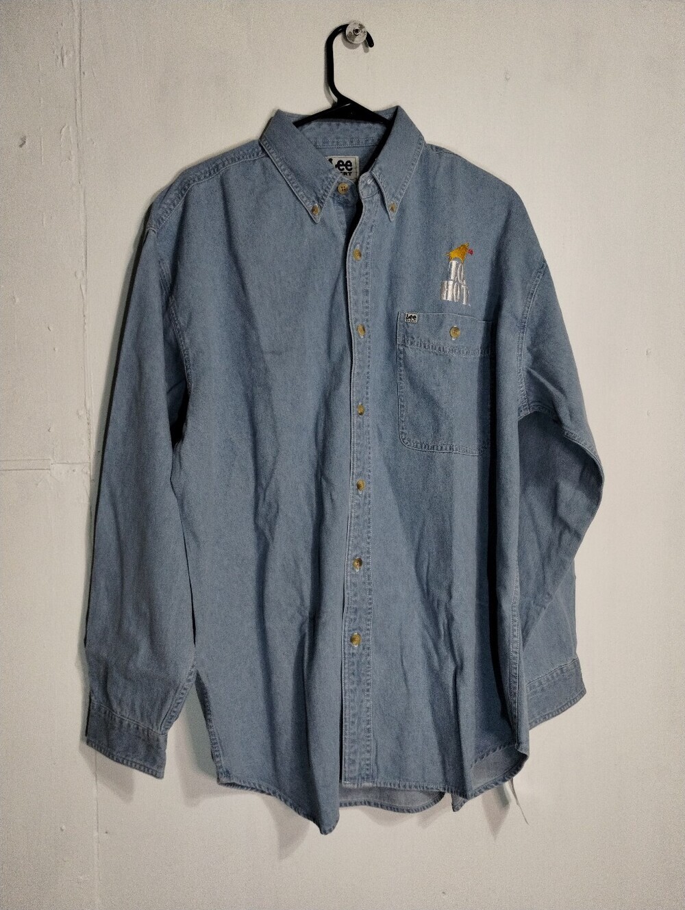 Lee Light Blue Denim Button-Up Shirt with Small Chest Embroidery